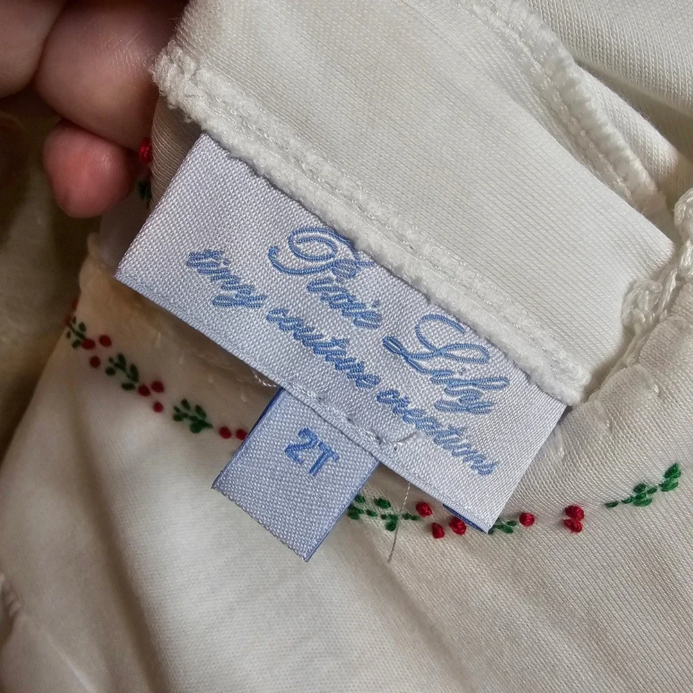 Pixie Lily White Pima Cotton Embroidered Holly Dress Girls 2T Holiday